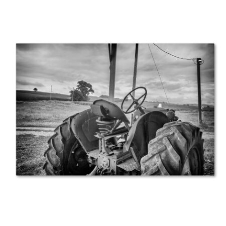 Trademark Fine Art Bob Rouse 'Tractor and Tobacco Field BW' Canvas Art, 12x19 ALI15932-C1219GG
